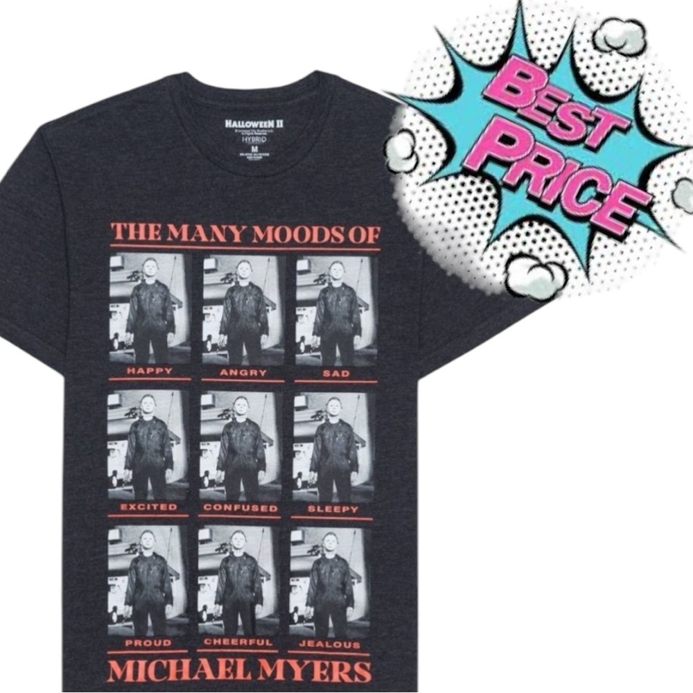 Men's Black/Orange Halloween II Michael Meyers Many Moods Graphic T-Shirt |NEW💀